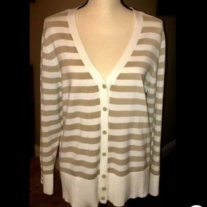 NWT-Women's Plus Christopher Banks CJ Cardigan Sweater Tan Beige White, 14W  0X